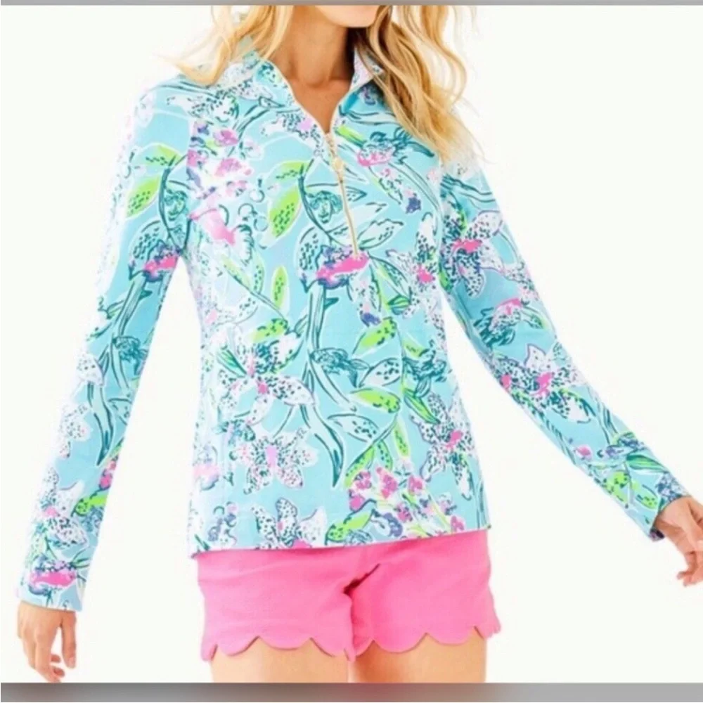 Lilly Pulitzer UPF 50+ Skipper Popover Bali Blue Sway This Way - Picture 4 of 9